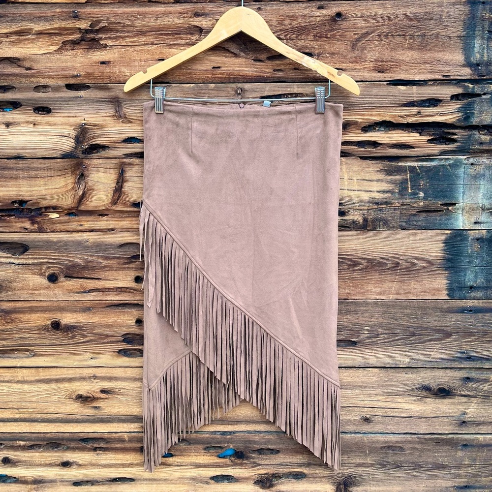 UNBRANDED | Faux Suede Fringe Pencil Skirt S